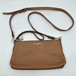 Karl Lagerfeld Paris Shoulder Bag Womens Brown Leather Detachable Strap‎ Luxury